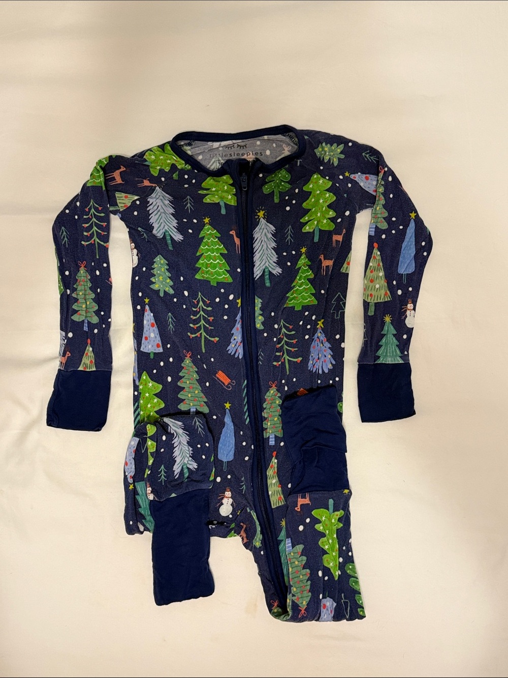 Little Sleepies Navy Blue Holiday Tree Print Pajama Set